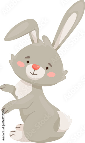 Gray rabbit character standing on hind legs