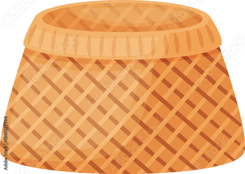 Empty woven wicker straw basket on white background