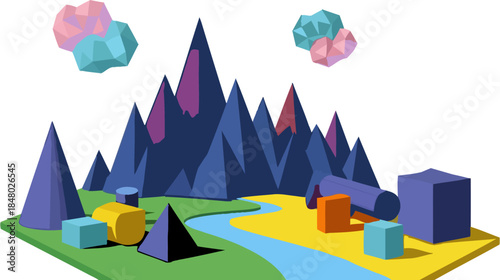 Modern 3D Low Poly Geometric Landscape Vector Illustration.