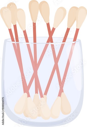 Cotton swabs standing in clear glass personal hygiene