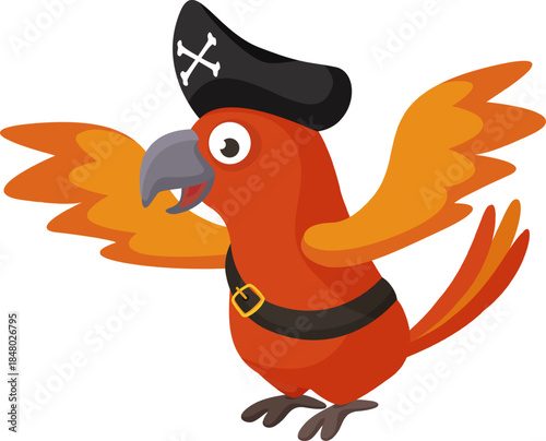 Pirate parrot wearing tricorne hat and belt
