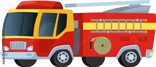 Red fire truck delivering emergency service rescue vehicle