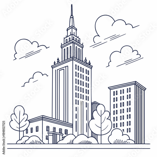 Urban skyline with tall buildings