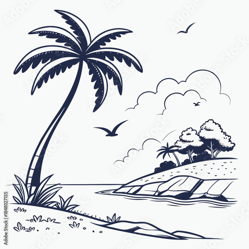 Tropical beach with palm tree