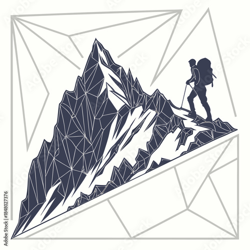 Mountaineer ascending a snowy peak