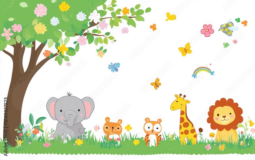 Naklejka premium Cute Cartoon Animal Clip Art Set for Kids Designs