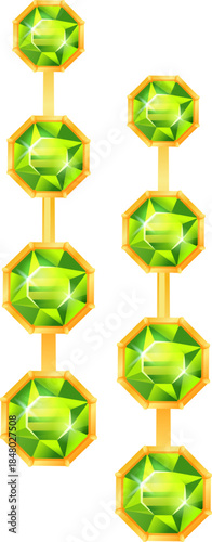 Green gemstone earrings with golden settings vector illustration