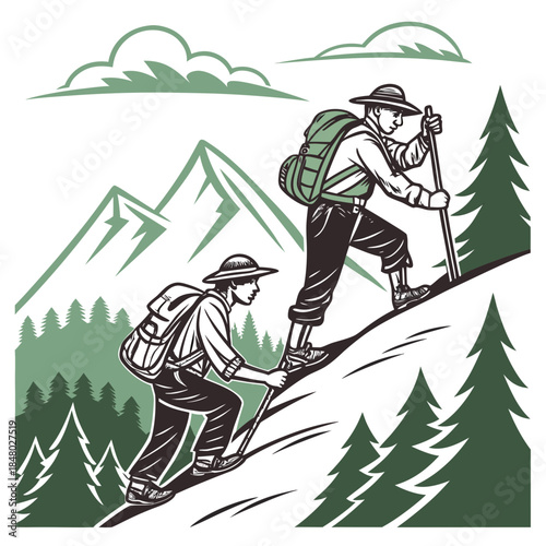 Hikers ascending mountain trail