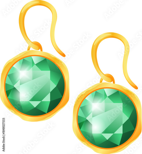 Green gemstone earrings with golden setting illustration