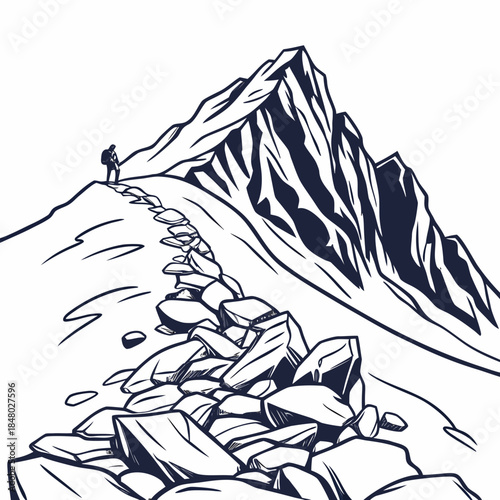 Climber ascending steep mountain path
