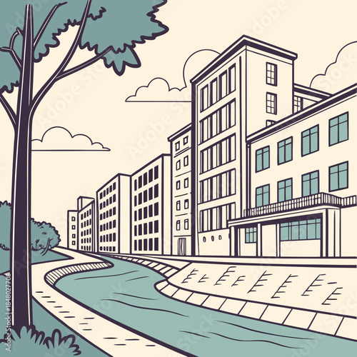 Urban waterfront with modern buildings