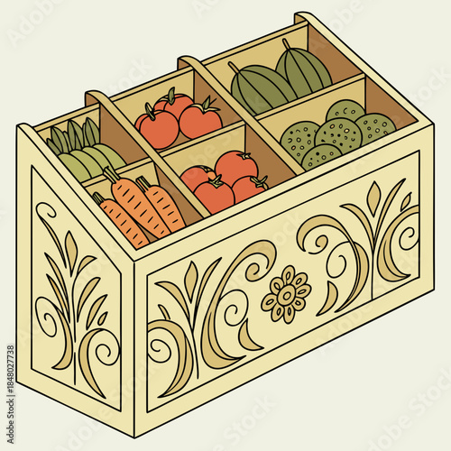 Decorative wooden vegetable crate