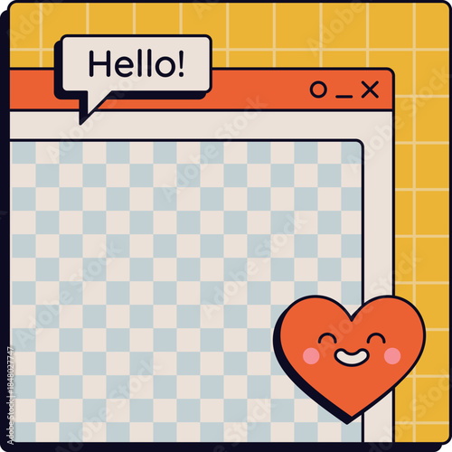 Retro computing window with hello and happy heart