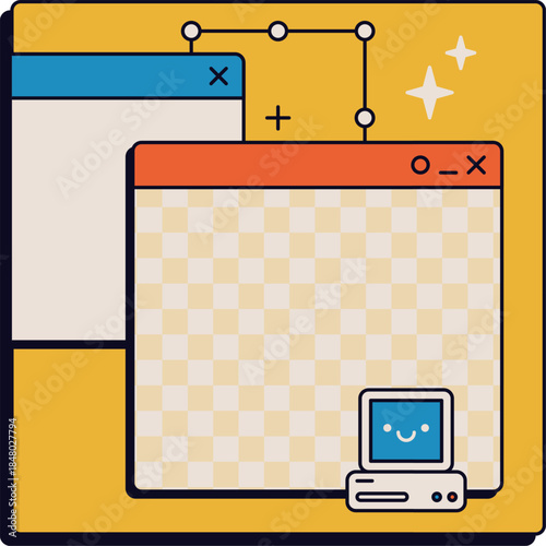 Retro computer interface showing digital connection and coding