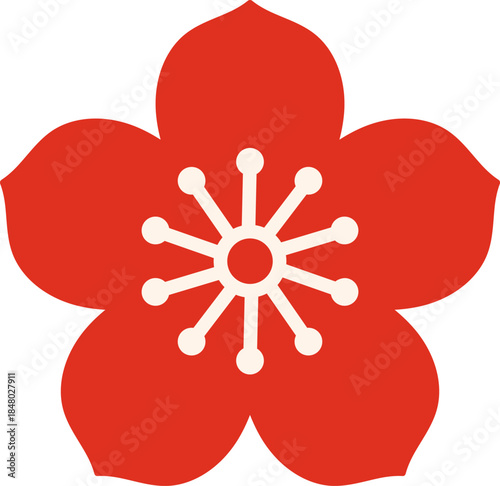 Red plum blossom flower icon representing spring and Japan