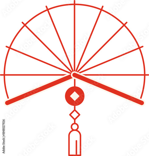 Traditional red asian fan with decorative tassel drawing