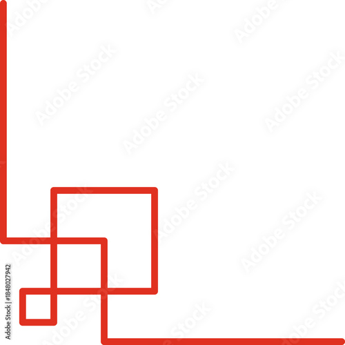 Red geometric lines decorating corner on white background