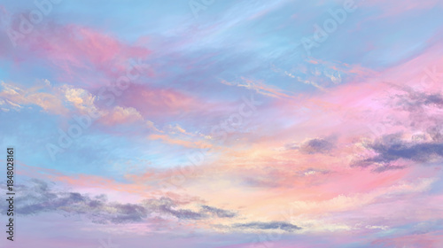 A dreamy sky filled with vibrant pink and blue clouds, a captivating display of nature's beauty