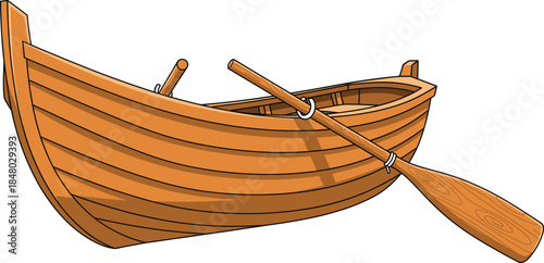 Wooden Rowboat Illustration Icon Featuring Classic Boat with Oar Representing Fishing, Lake Travel, Water Transport, and Nautical Adventure Concepts for Graphic Design
