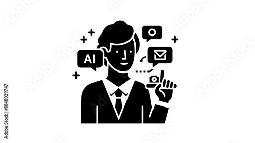 Person interacting with ai and digital communication icons