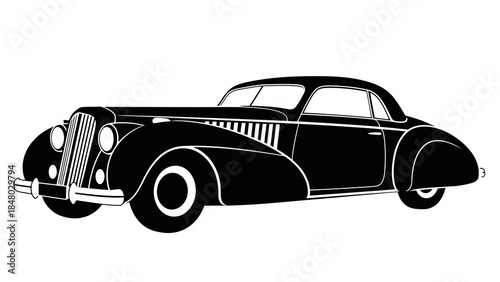 Elegant black silhouette of a vintage luxury coupe car