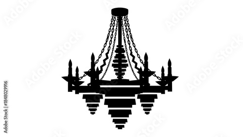 Black silhouette of a vintage chandelier with candle holders