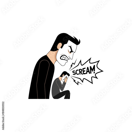 Angry man screaming in distress illustration.