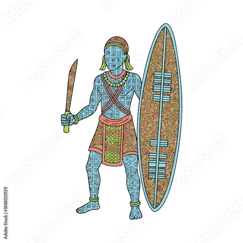 Ancient Warrior with Sword and Shield Illustration.