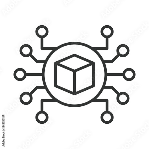 Digital ecosystem icon in line design. connected platform, digital environment, technology network on white background vector. Digital ecosystem editable stroke icon