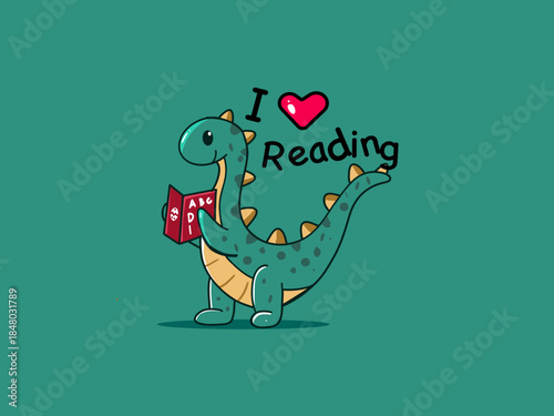 Dino Love Reading Vector Illustrations Perfect for Merchendise