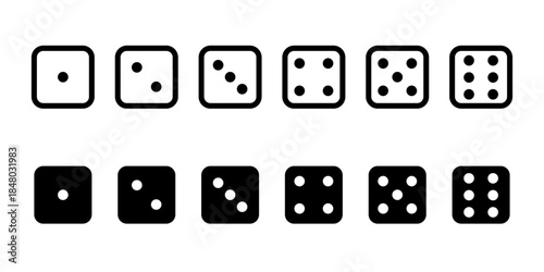 Game Dice Icon Set – Minimalist Six-Sided Die Vector Graphics