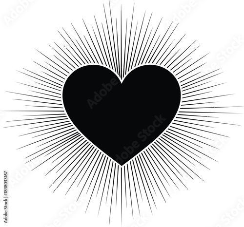 Heart symbol with radiating lines
