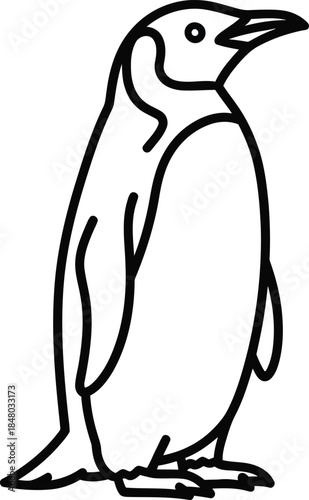 Simple black and white line drawing of a penguin on transparent background