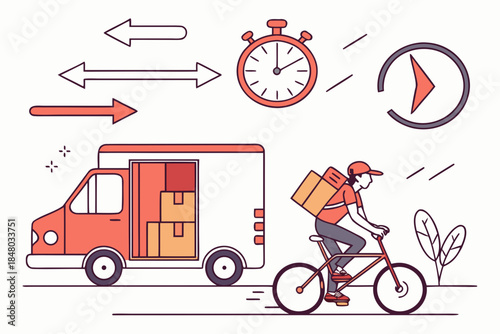 Fast Delivery Service Illustration Flat Vector W Vector Icon