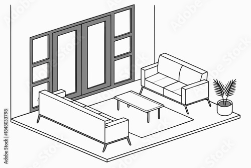 Furniture Arrangement Concept Illustration Minima Vector Icon