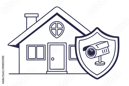 Home Security System Icon Minimal Flat Style Whi (2) Vector Icon