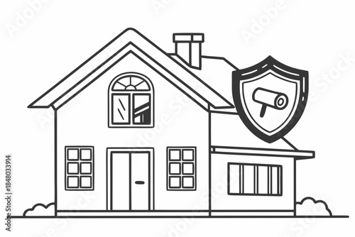 Home Security System Icon Minimal Flat Style Whi Vector Icon
