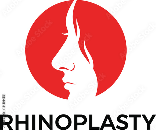 Stylized rhinoplasty logo with red circle and white profile silhouette representing nasal surgery and cosmetic medical branding