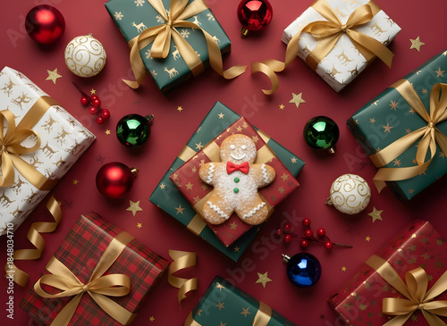 Festive Christmas Gifts and Decorations with Gingerbread Man