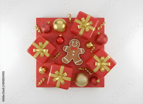 Festive Christmas Flat Lay with Gingerbread Man and Gifts