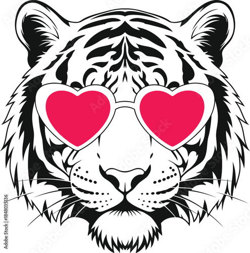 Tiger wearing heart shaped sunglasses