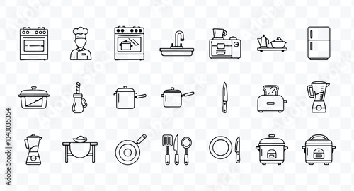 Set of 80 outline icons related to food and drink. Linear icon collection. Editable stroke. Vector illustration