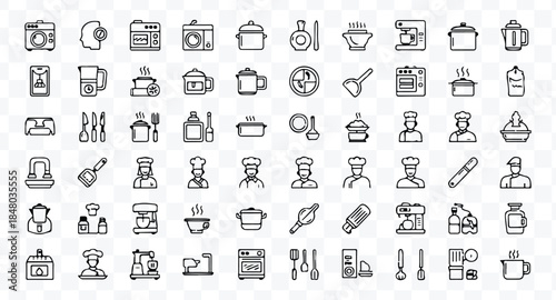 Set of 80 outline icons related to food and drink. Linear icon collection. Editable stroke. Vector illustration