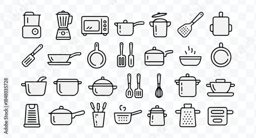 Set of 80 outline icons related to food and drink. Linear icon collection. Editable stroke. Vector illustration