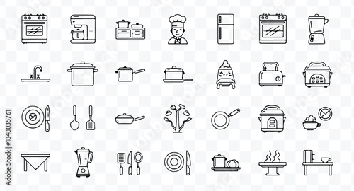 Set of 80 outline icons related to food and drink. Linear icon collection. Editable stroke. Vector illustration