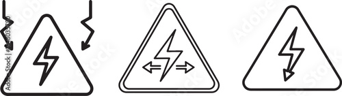 Electrical Hazard Warning Icons – Triangular Signs with Lightning Bolt Symbol for Safety and High Voltage Alerts