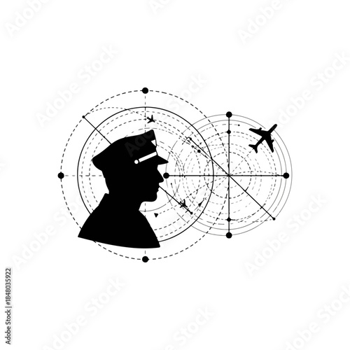 silhouette of detective with hat surrounded by radar design.