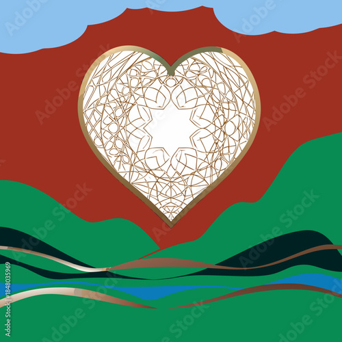 Luxury Valentine Campaign Gold Line Heart On Dar SVG Vector Illustration 44