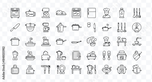 Set of 80 outline icons related to food and drink. Linear icon collection. Editable stroke. Vector illustration