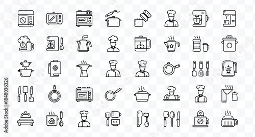 Set of 80 outline icons related to food and drink. Linear icon collection. Editable stroke. Vector illustration